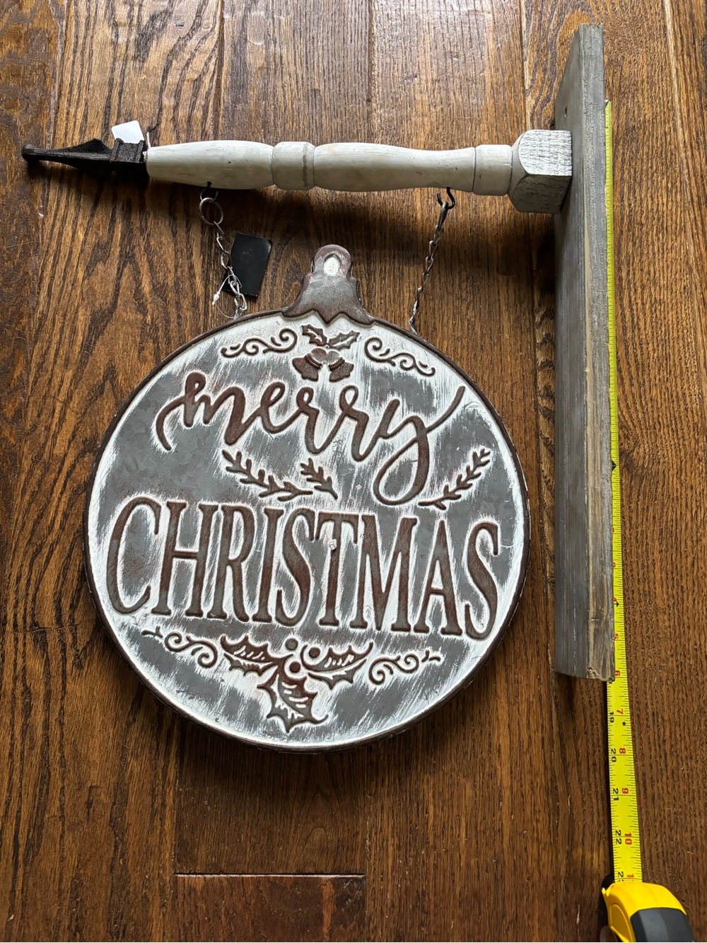 Rustic 'Merry Christmas' Hanging Ornament Sign - White and Brown